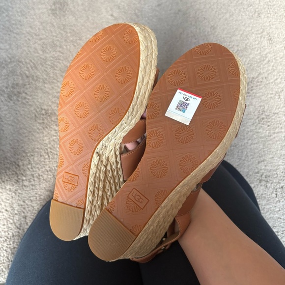 UGG® Women's 11 M Careena Heeled Sandals in Chestnut Leather - Picture 8 of 10